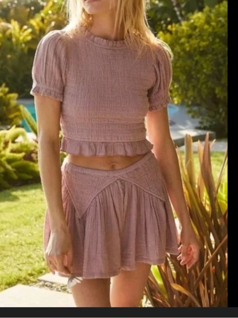 Free People Sight To See Puff Mini Skort Pockets Mauve $98 spring casual boho